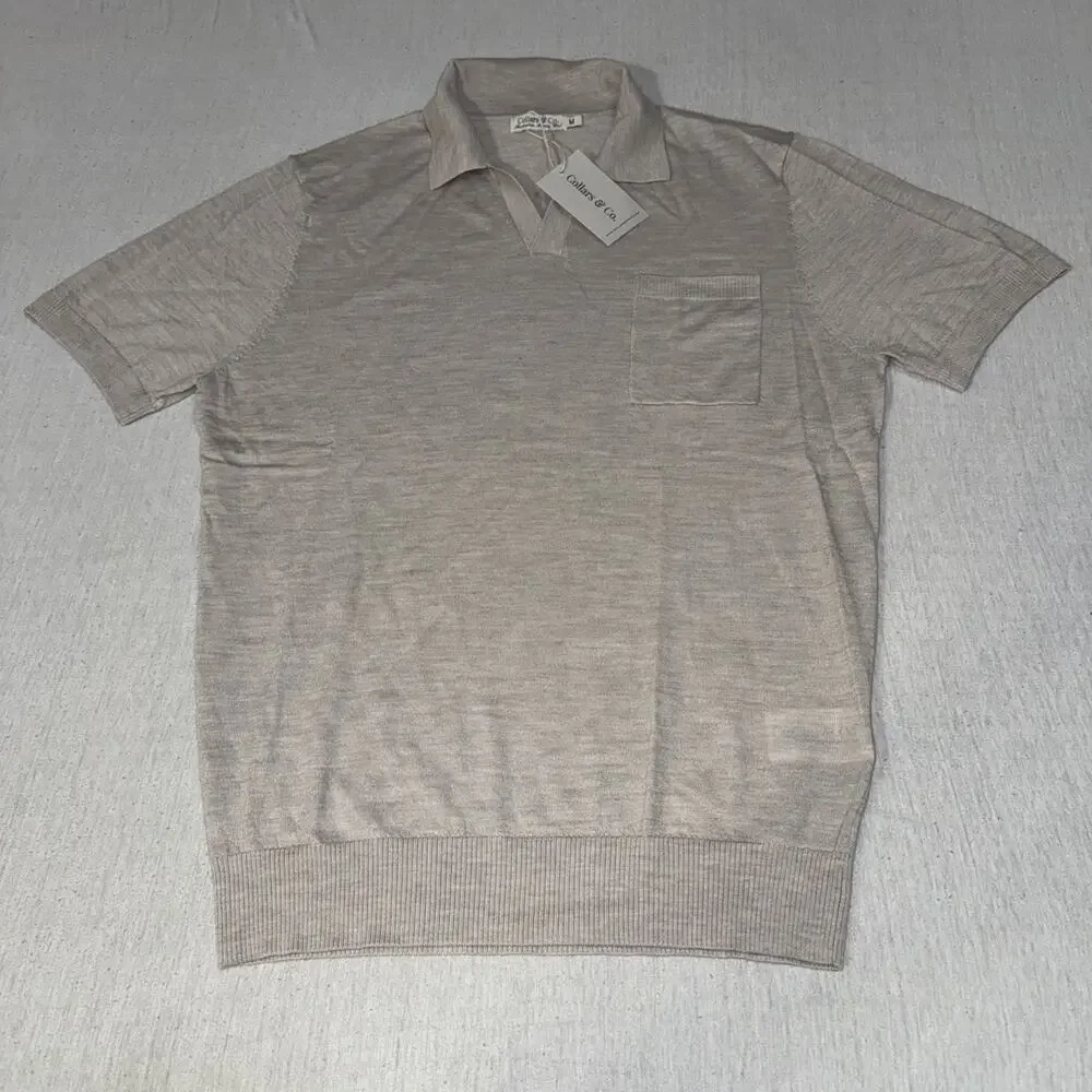 Collars & Co. Australian Marino Wool Short Sleeve Polo Tan Men’s Medium NWT